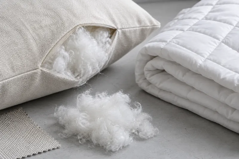 Application illustration of a cushion with polyester filling and quilted bedding