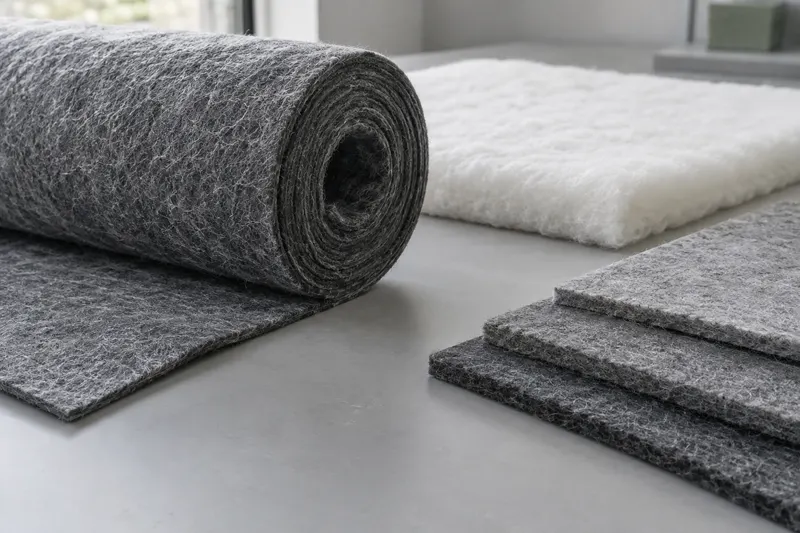 Application illustration of grey nonwoven felt and white wadding